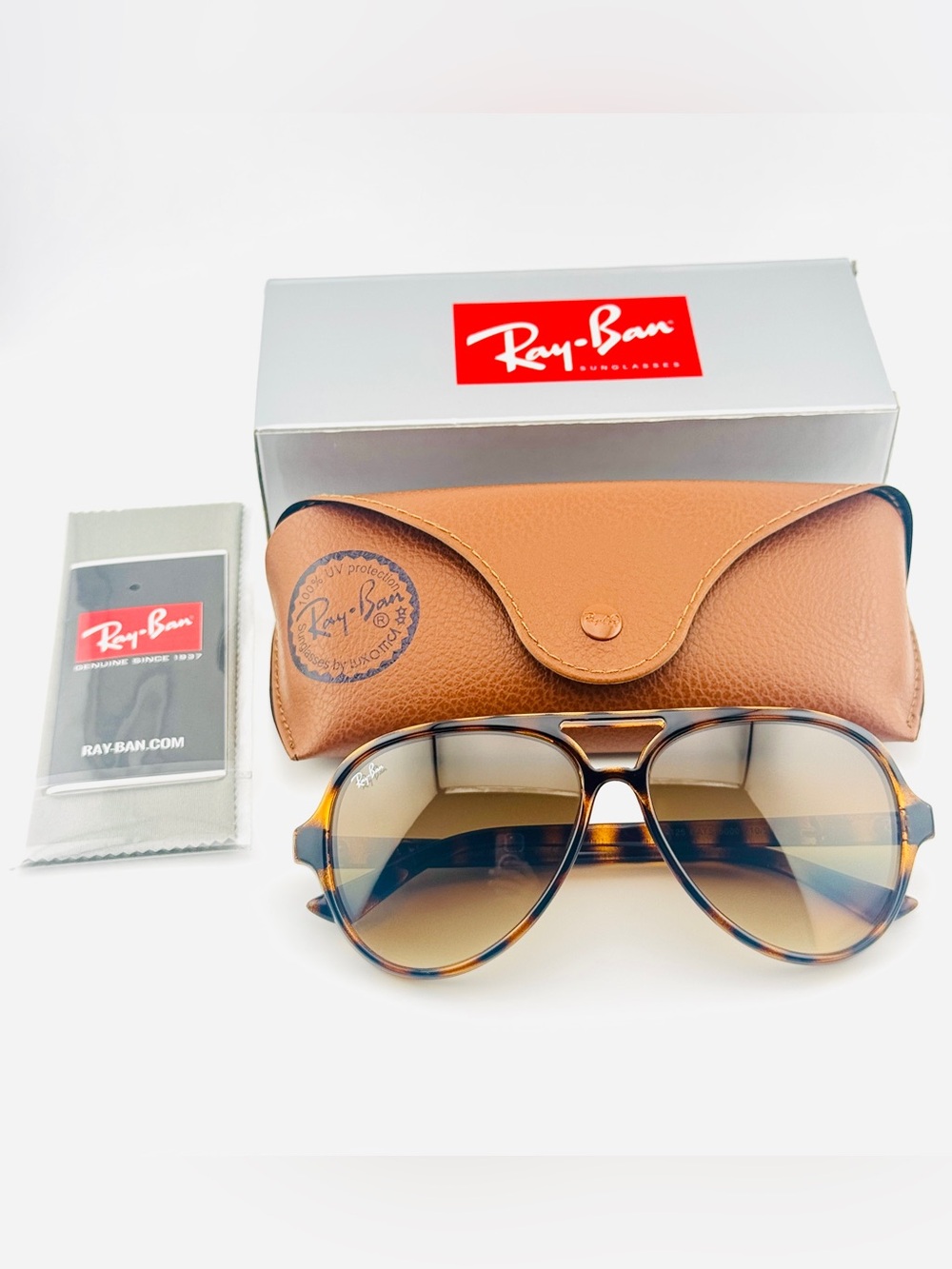 Ray-Ban Sunglasses CATS 5000 Classic Polished Havana Frame Gradient Brown Lenses - Picture 14 of 14